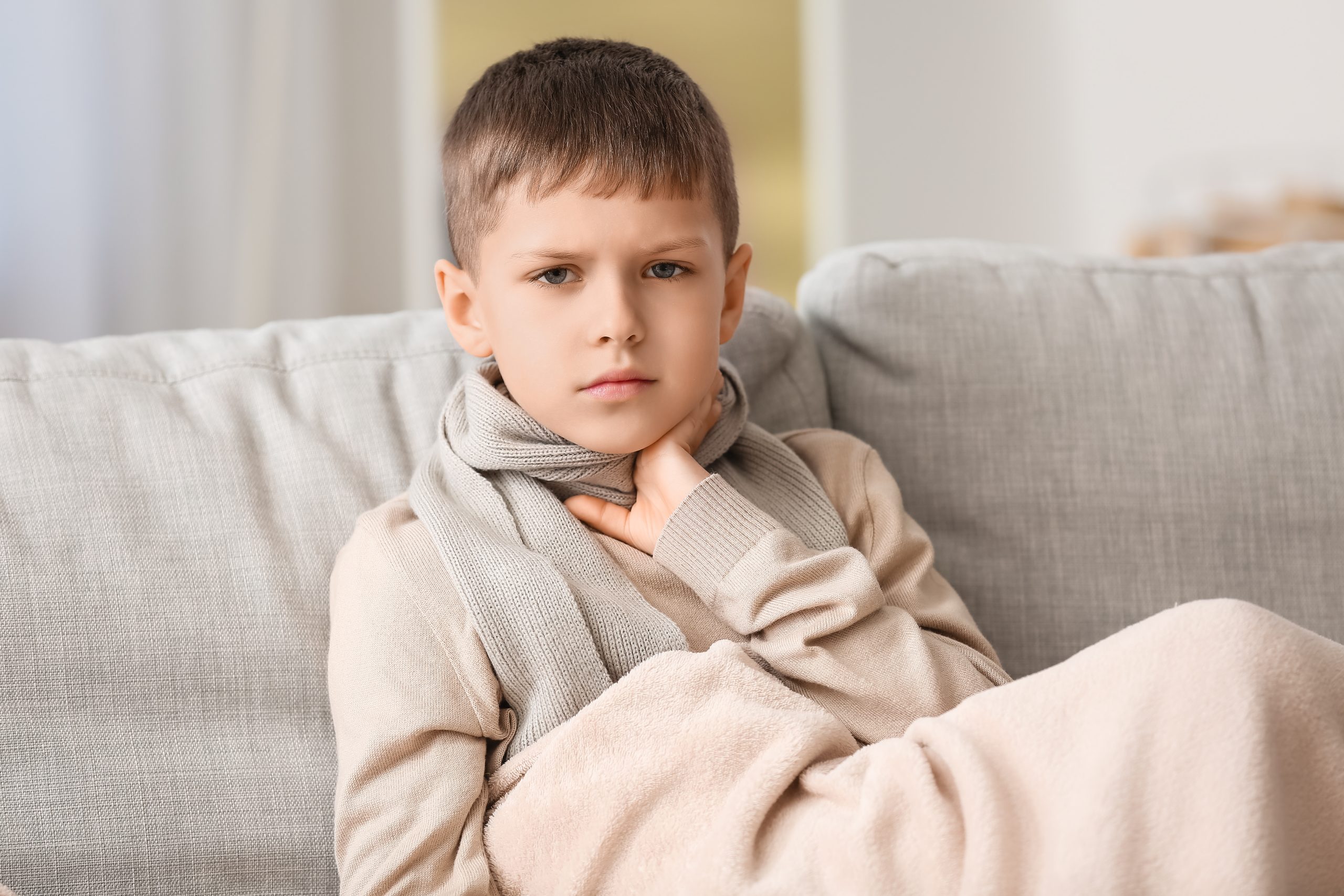 Ill,Little,Boy,With,Sore,Throat,At,Home