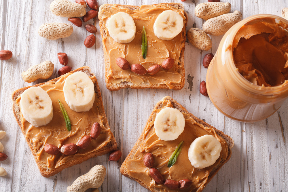 Sandwiches,With,Peanut,Butter,And,Banana,For,Children.,Top,View